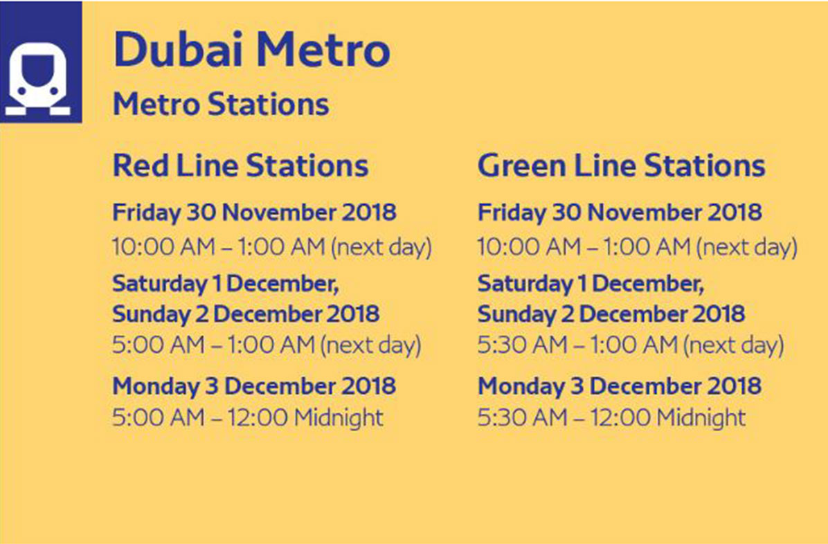 Rta Announces New Dubai Metro Timings For Public Holiday